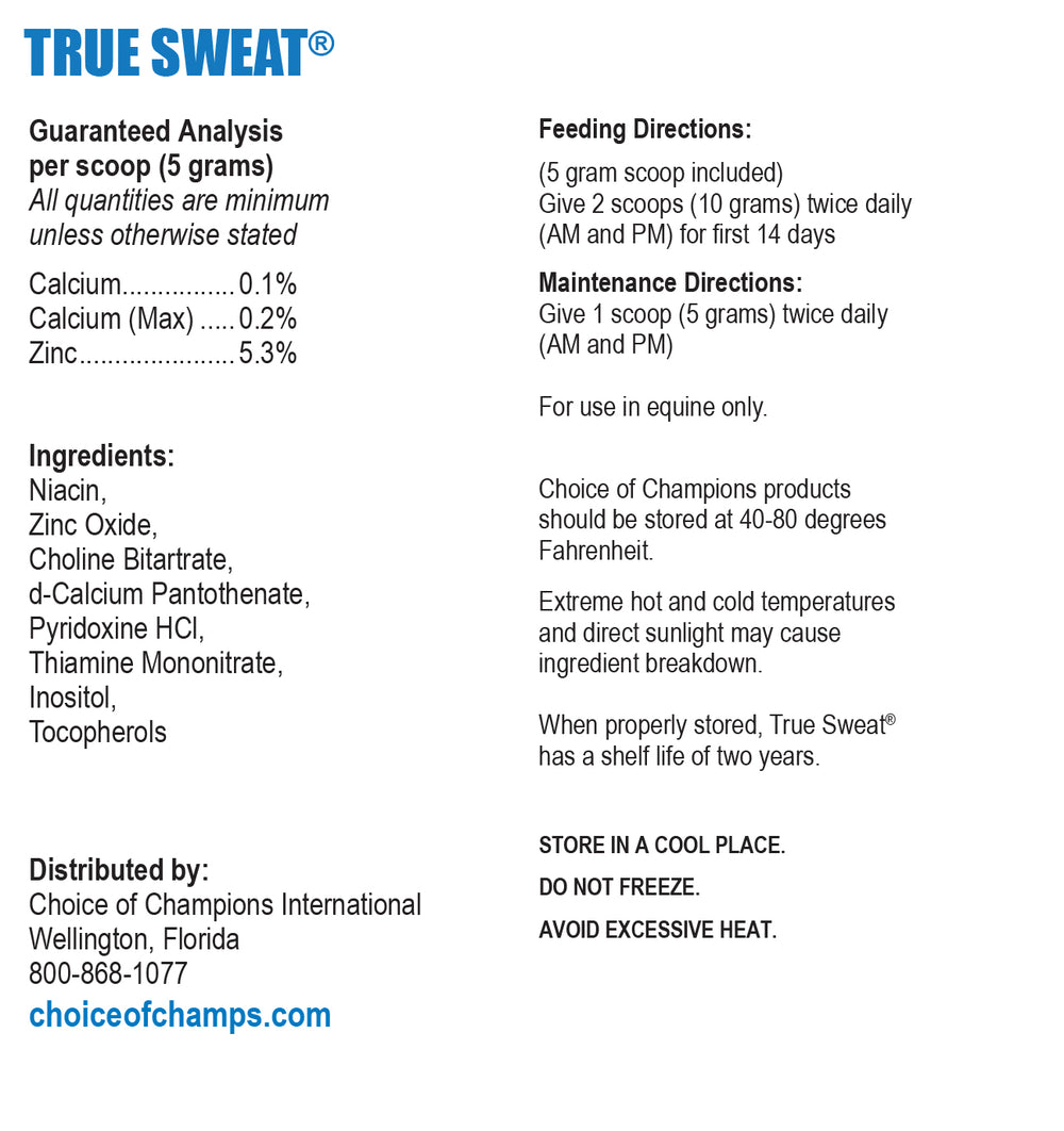 Equine supplement to promote sweating and temperature control