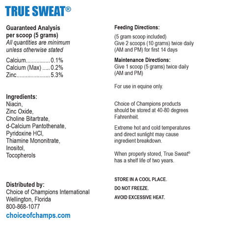 Equine supplement to promote sweating and temperature control